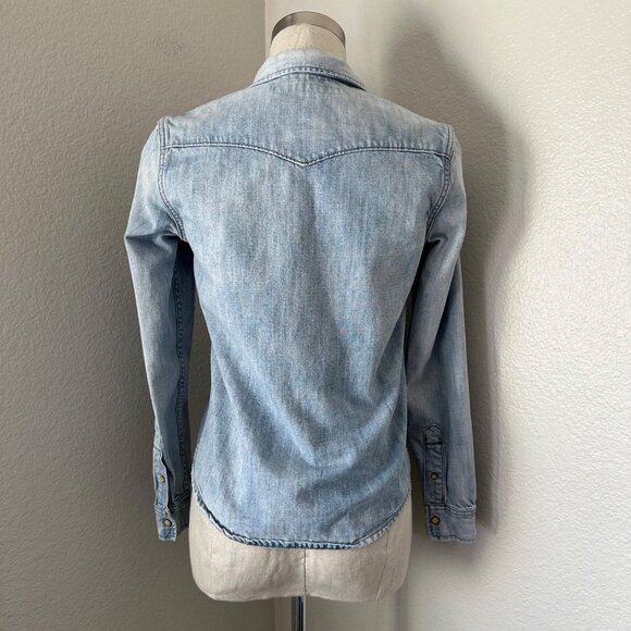 All Saints Ines Denim Button Up Shirt Coastal Cowgirl Blue Sz 0 - Picture 2 of 12